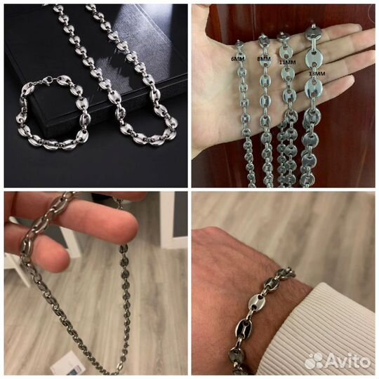 Комплект украшений мужской нержавеющая сталь новый