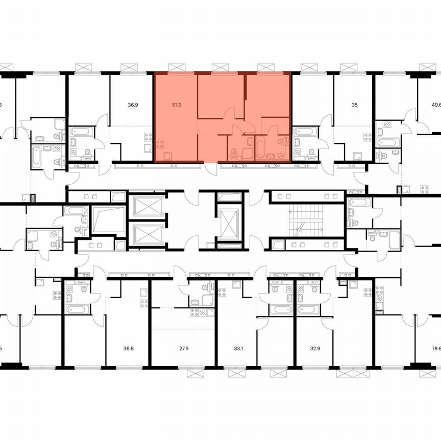 2-к. квартира, 57,9 м², 2/24 эт.