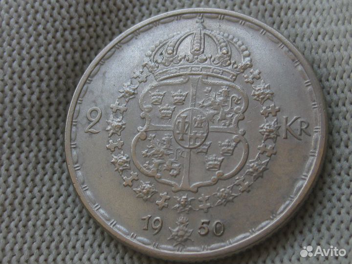 Швеция 2 кроны 1950 год серебро 14 грамм