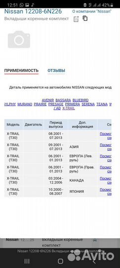 122086N226 Nissan вкладыши коренные,1-йремонт+0,25