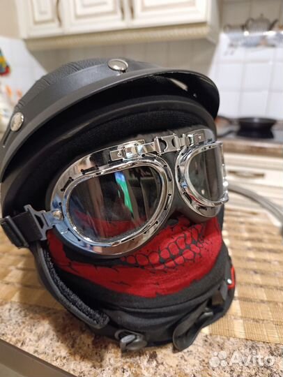 Мотошлем летний + Очки