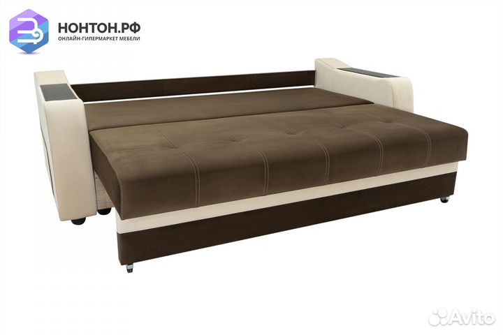 Диван еврокнижка Бостон бежевый / коричневый