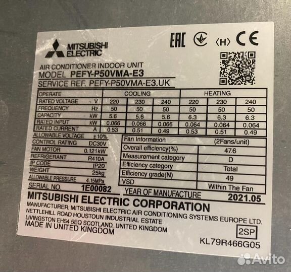 Mitsubishi Electric pefy-P50VMA-E (внут. блок)