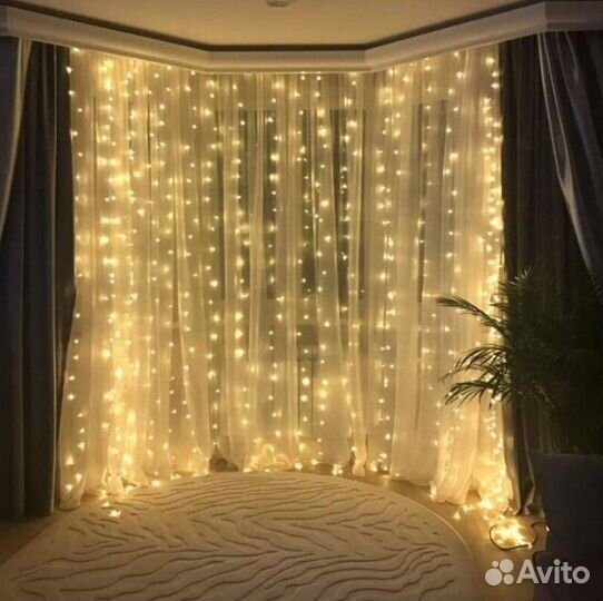 Гирлянда штора занавес 3*3, 3*2 разные оттенки