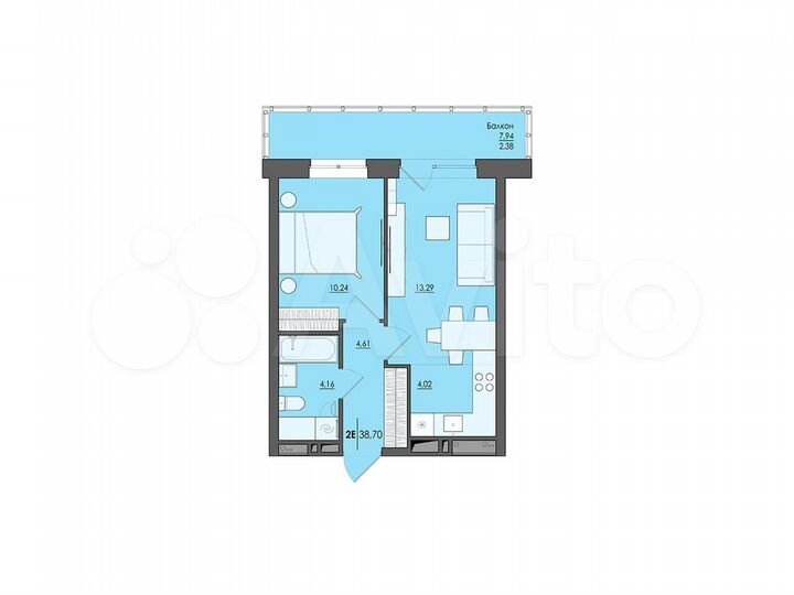 2-к. квартира, 38,7 м², 16/20 эт.