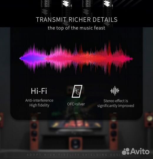 Кабель аудио тюльпан межблочный 2RCA - 2RCA 0.5м