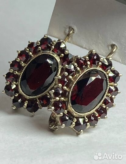 Винтажные серьги.Богемские гранаты. Серебро. Заяц