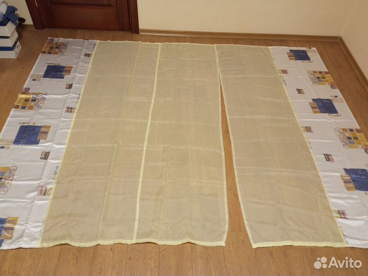 Штора занавеска тюль желтая с лентой для крючков