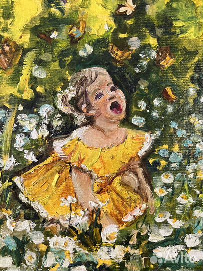 Картина маслом Ребенок на цветущем поле