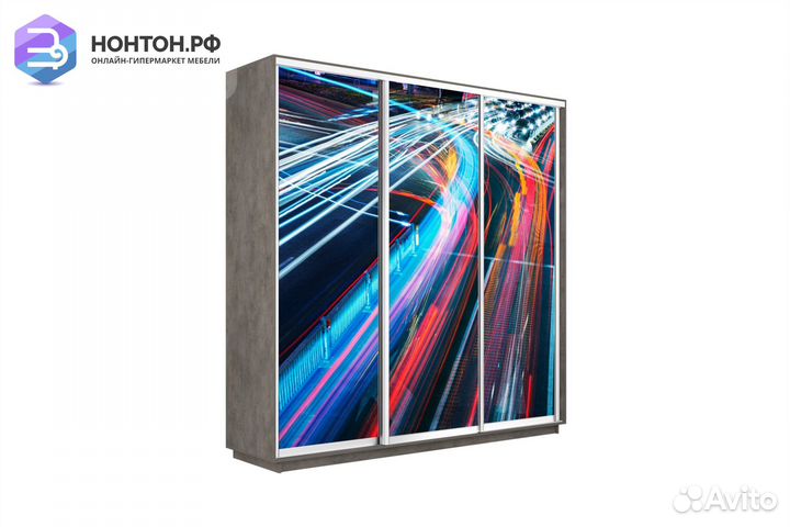 Шкаф-купе 3-х дверный Нонтон фото №1008 / бетон