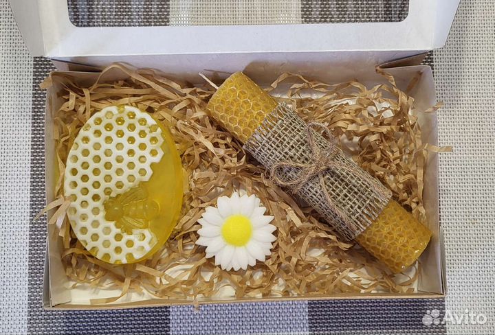 Подарочный набор, мыло ручной работы+свеча