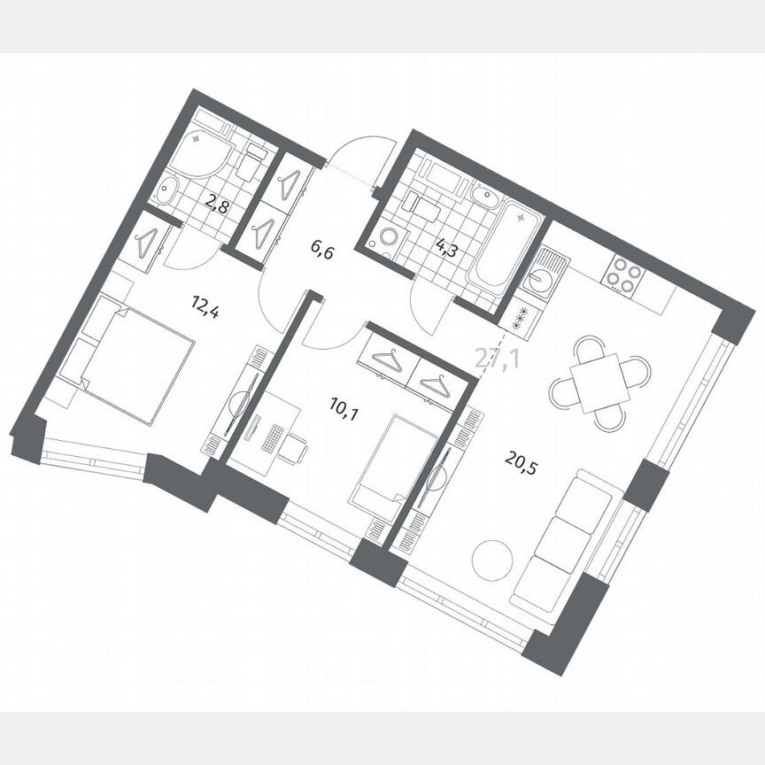 2-к. квартира, 56,7 м², 5/12 эт.