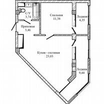 1-к. квартира, 55,4 м², 12/12 эт.