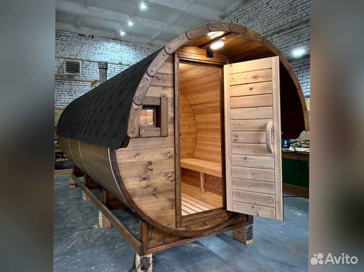 Баня бочка 5 м с козырьком
