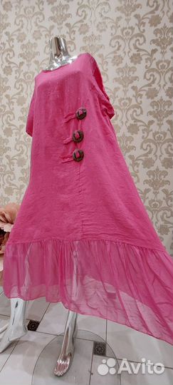 Платье фуксия Италия лен и шелк 52-54