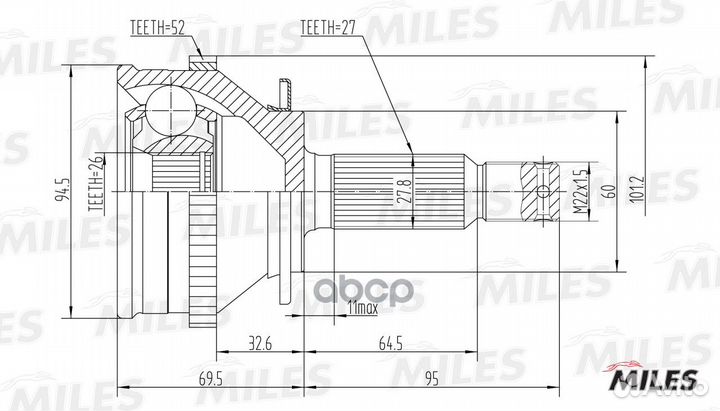 ШРУС наружный hyundai santa FE (ABS) 2.0-2.7