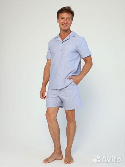 Комплект мужской из льна и хлопка с шортами