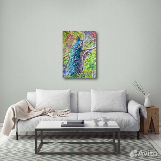 Картина интерьерная маслом Павлин на ветке