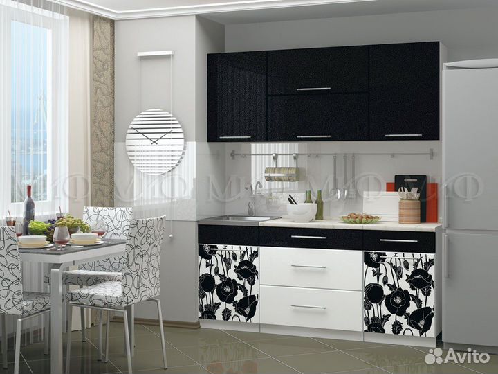 Кухонный гарнитур Маки черные 1,8 м