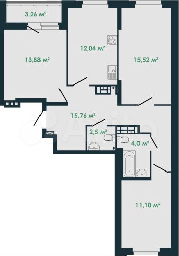 3-к. квартира, 76,1 м², 10/10 эт.