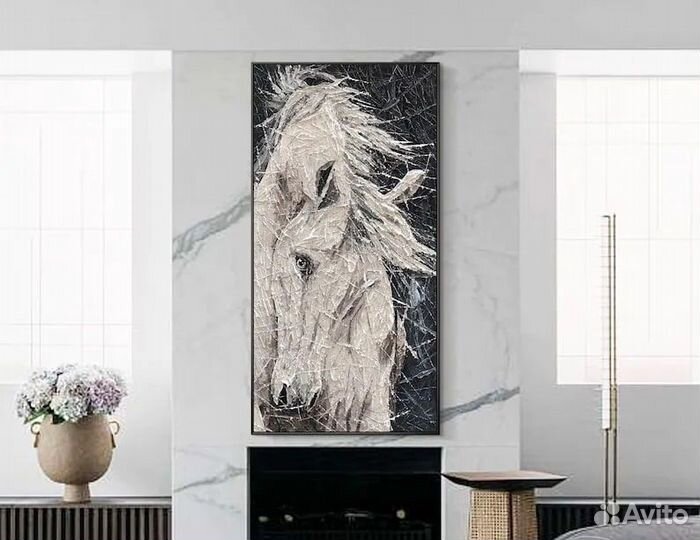 Картина маслом белая лошадь