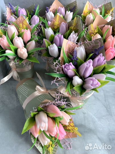Букет из мыла ручной работы Тюльпаны из мыла