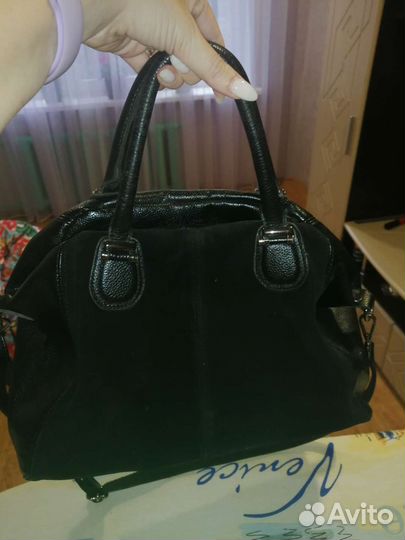 Сумка женская натуральная кожа бу черная