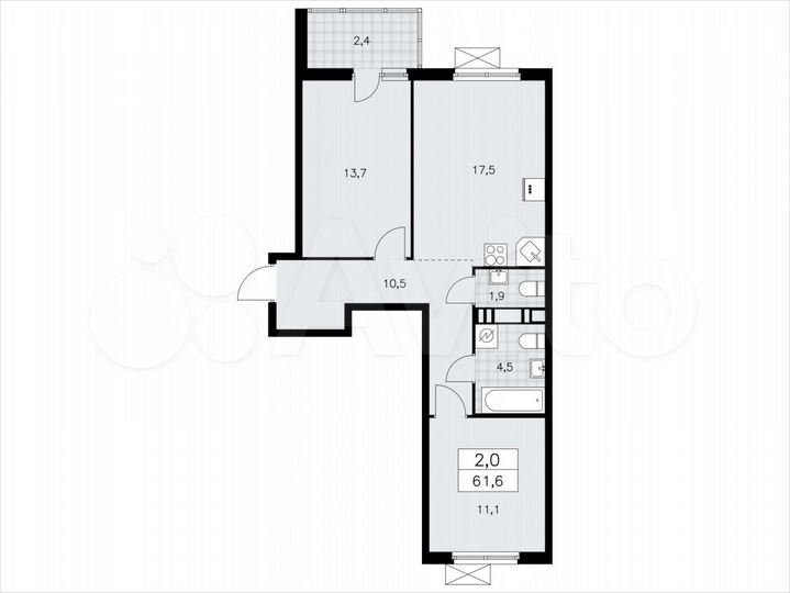 2-к. квартира, 61,6 м², 3/11 эт.