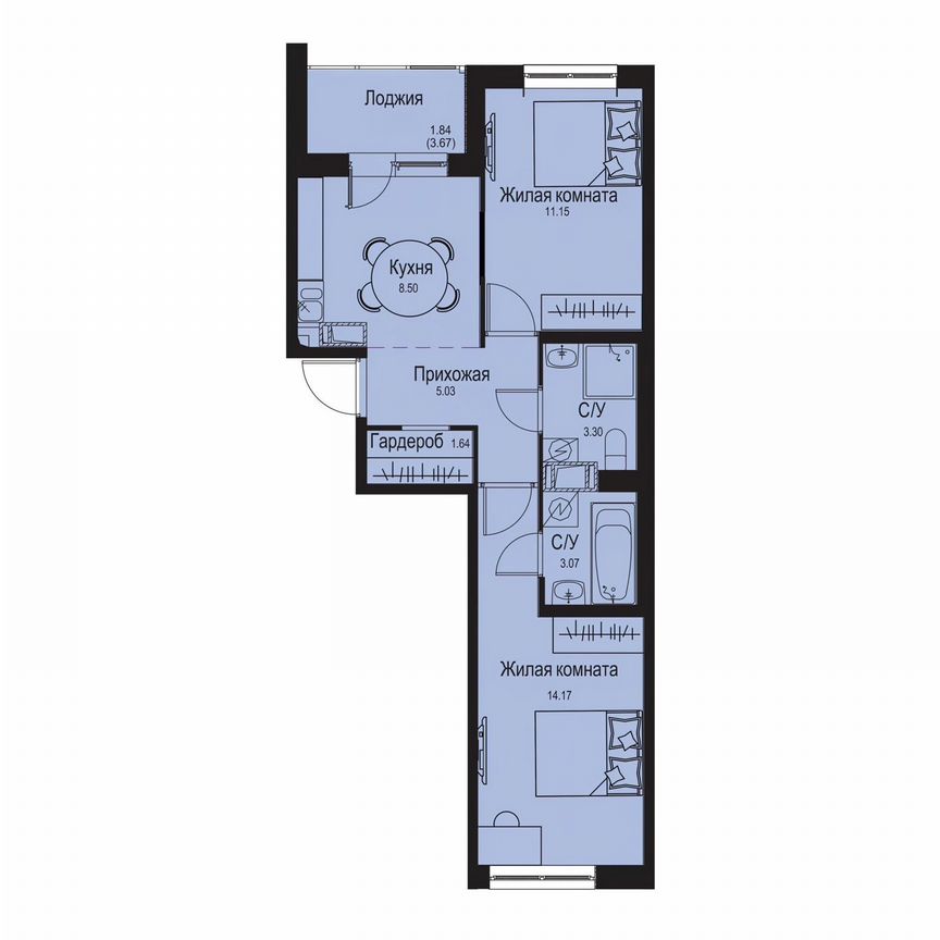 2-к. квартира, 48,7 м², 6/9 эт.