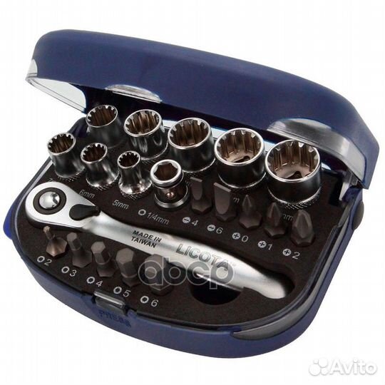 Набор торцевых головок 1/4 с мини трещоткой 20п