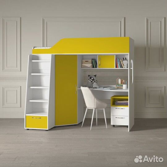 Детская кровать чердак с лестницей комодом