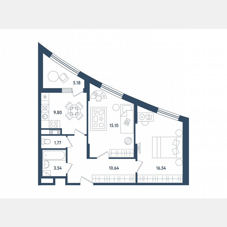 2-к. апартаменты, 60 м², 2/10 эт.