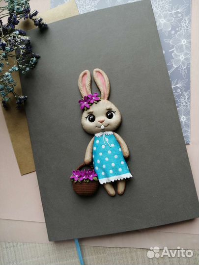 Блокнот с декором ручная работа зайчик