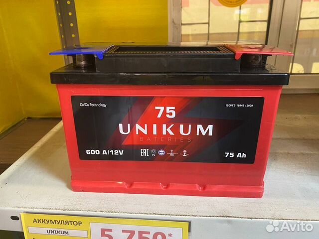 Аккумулятор Unikum 75 А/ч обратной полярности