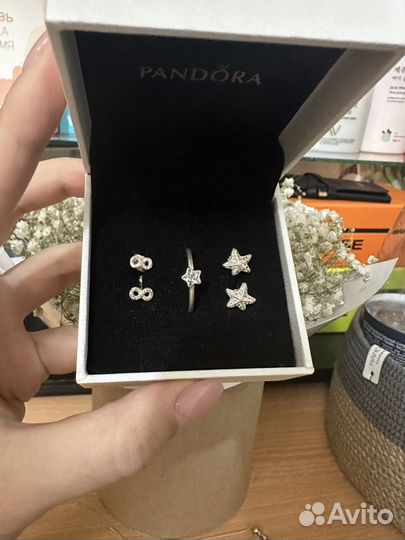 Серьги кольцо шарм pandora