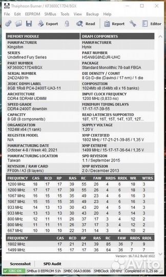 Оперативная память DDR 4 Kingston 16Gb 4400Mhz
