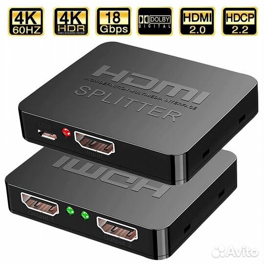 Делитель hdmi сплиттер (1 вход hdmi - 2 выхода hdm