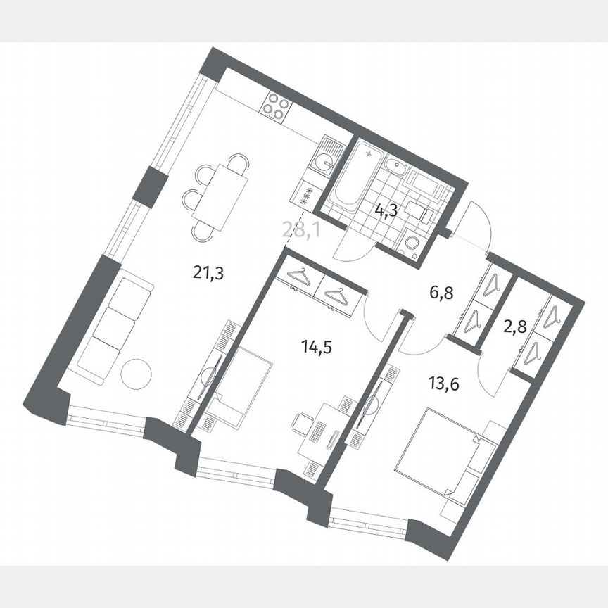 2-к. квартира, 63,3 м², 5/12 эт.