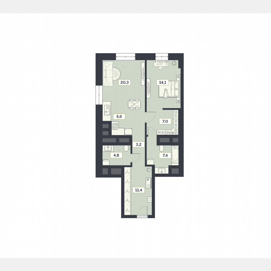 2-к. квартира, 74,2 м², 18/27 эт.