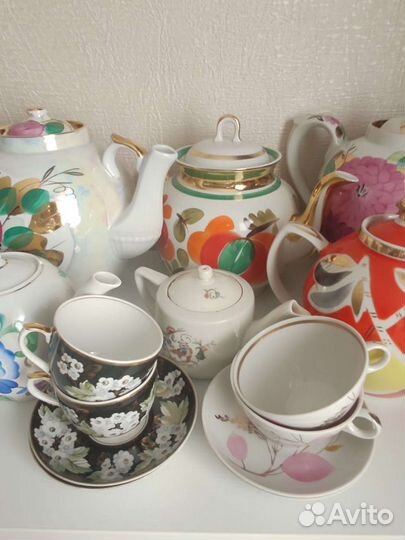 Чайник чашки фарфор СССР Дулево Вербилки