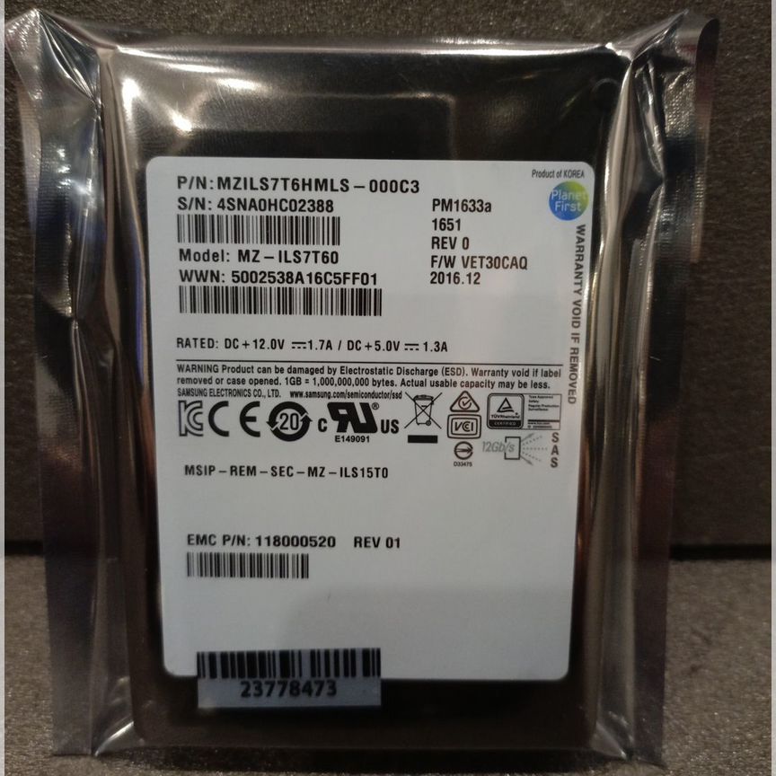 [PM1633A] Ssd Samsung 7.68tb Ssd 2.5 Pm1633a