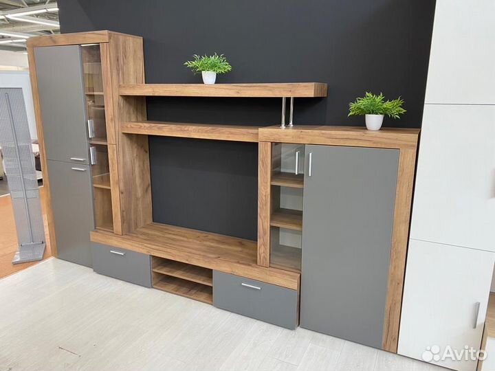 Стенка Монтана Крафт табачный, Серый графит