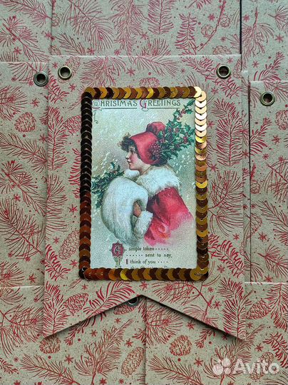 Новогодние крафт-флажки с винтажными детками