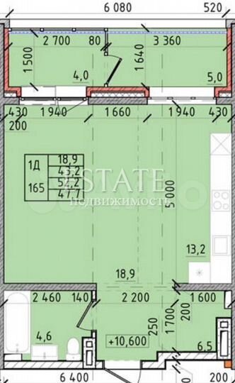 1-к. квартира, 52,2 м², 4/15 эт.