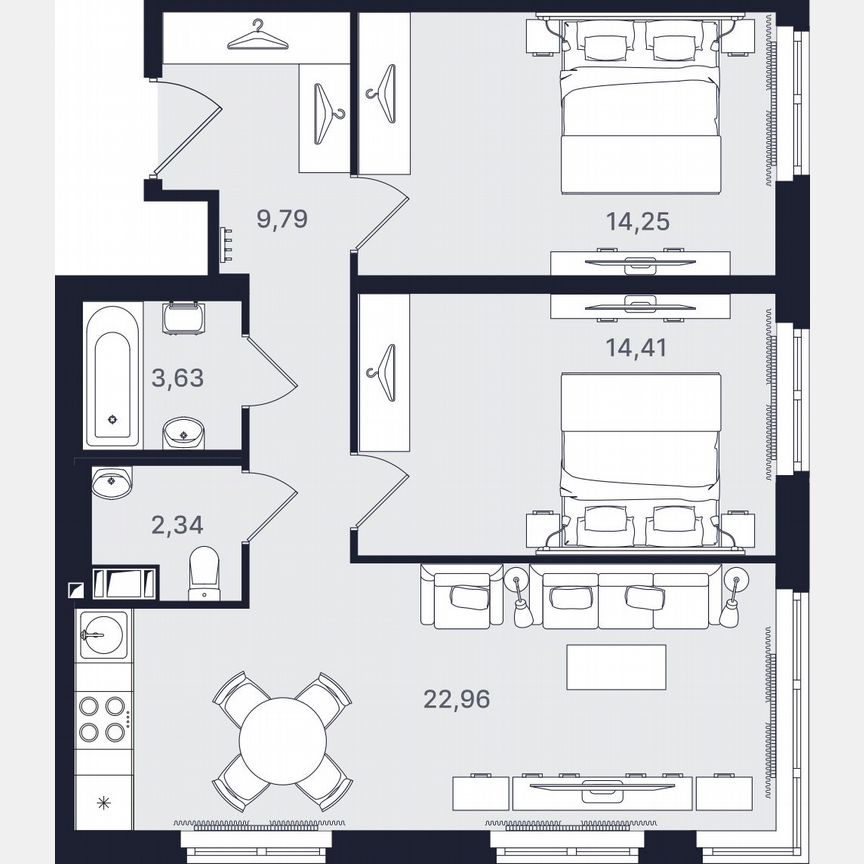 3-к. апартаменты, 67,4 м², 14/24 эт.