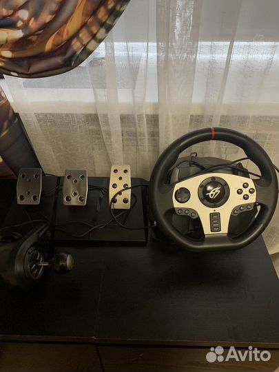 Игровой руль 900 градусов 3 педали и кпп