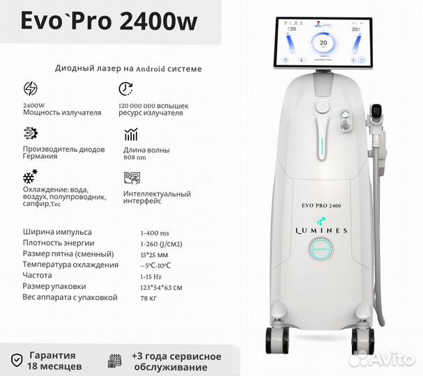 Диодный лазер для эпиляции люминес Evo-Pro 2400W