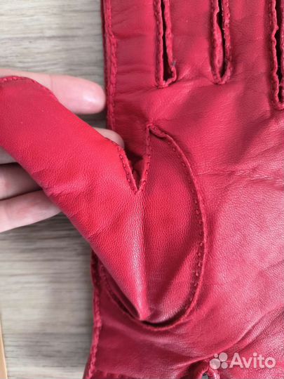 Кожаные красные женские перчатки 8 размер