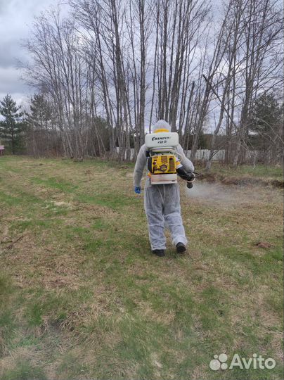 Обработка участков от клещей,покос травы тримером