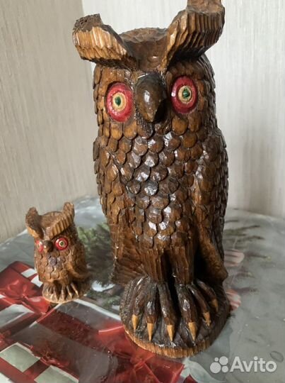 Сова и совёнок. Дерево. Ручная работа